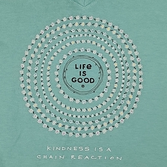 Life Is Good Short Sleeve V-neck Tee Kindness Is A Chain Reaction - Picture 2 of 8